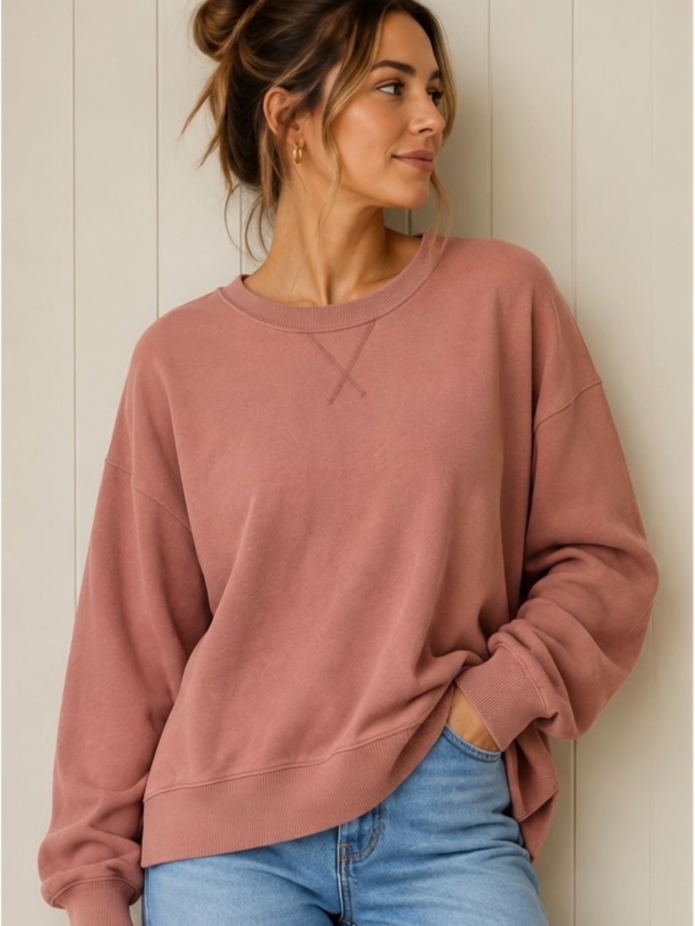 aerie Oversized Crewneck Sweatshirt in Dusty Rose